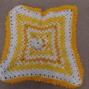 Handmade Crochet Baby Blankie, Yellow and White Llama Lovey/Toy